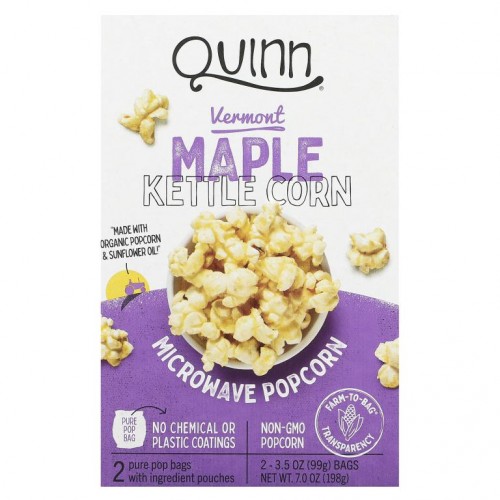 Quinn Popcorn, 전자레인지 팝콘, 버몬트 메이플 케틀 콘, 2봉지, 각 99g(3.5oz)