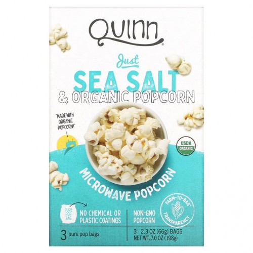 Quinn Popcorn, 전자렌지용 팝콘, 저스트 씨 솔트, 3팩, 각 66g(2.3oz)