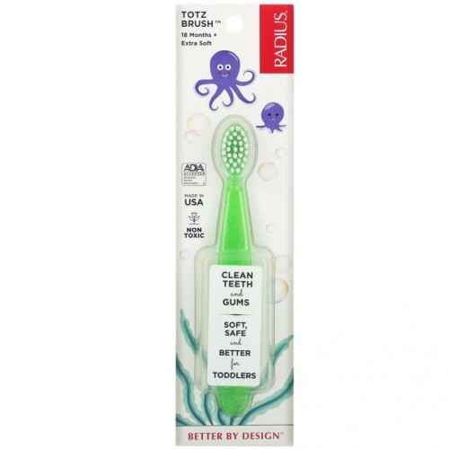 RADIUS, Totz 칫솔, 만 18개월 이상, 엑스트라 소프트, 그린 스파클, 칫솔 1개입
