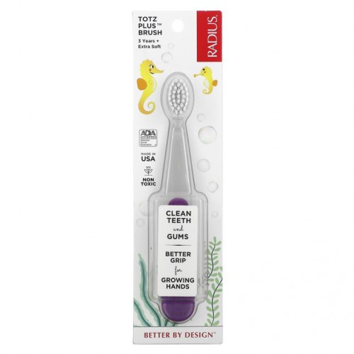 RADIUS, Totz Plus 칫솔, 만 3세 이상, 엑스트라 소프트, 그레이 퍼플, 1개입