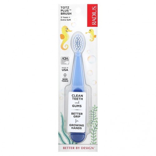 RADIUS, Totz Plus 칫솔, 만 3세 이상, 엑스트라 소프트, 블루, 1 개입