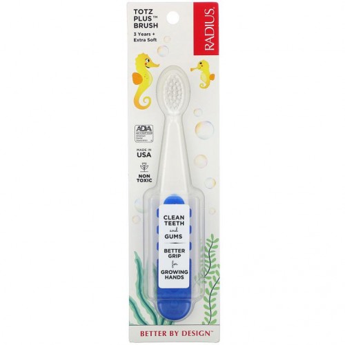RADIUS, Totz Plus 칫솔, 만 3세 이상, 엑스트라 소프트, 화이트/블루, 1개입