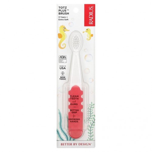 RADIUS, Totz Plus 칫솔, 만 3세 이상, 엑스트라 소프트, 코랄, 1 개입