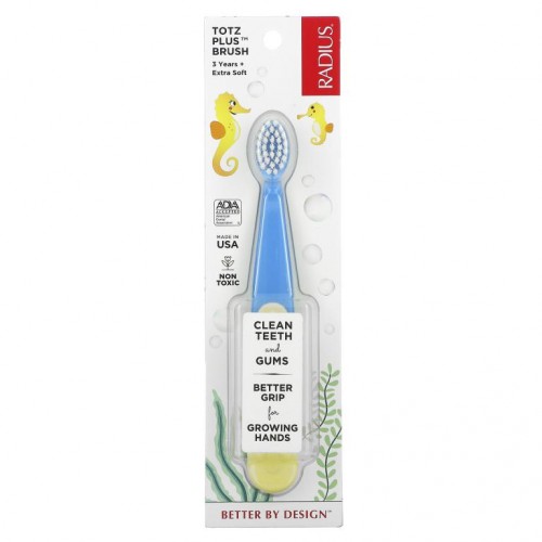 RADIUS, Totz Plus Brush, 만 3세 이상, 울트라 소프트, 블루 옐로, 칫솔 1개