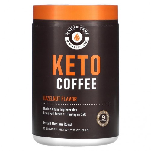 RAPIDFIRE, 케토 커피, 헤이즐넛, 인스턴트, 미디엄 로스트, 225g(7.93oz)