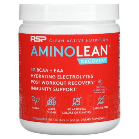 RSP Nutrition, AminoLean Recovery, 트로피칼 아일랜드 펀치, 카페인 무함유, 255g(8.99oz)