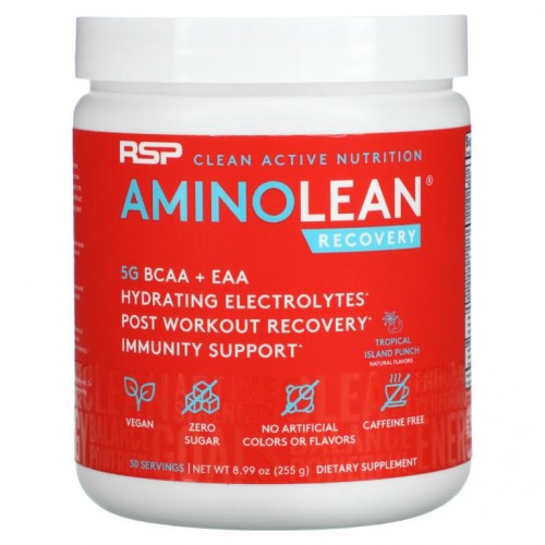 RSP Nutrition, AminoLean Recovery, 트로피칼 아일랜드 펀치, 카페인 무함유, 255g(8.99oz)