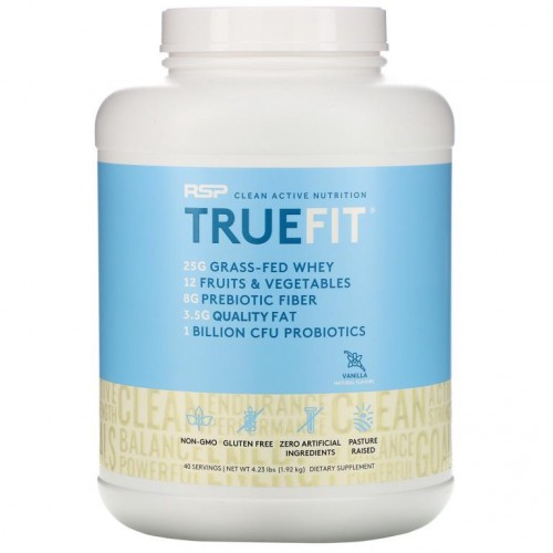 RSP Nutrition, TrueFit, 목초 사육 유청 단백질 셰이크, 바닐라, 1.92kg(4.23lbs)