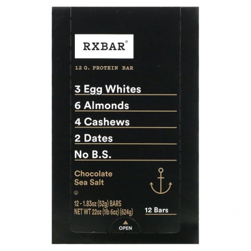 RXBAR, 프로틴바, 초콜릿 바다 소금, 바 12개, 개당 52g(1.83oz)