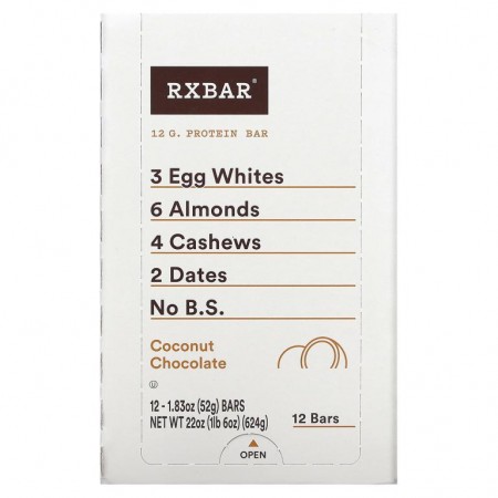 RXBAR, 프로틴바, 코코넛 초콜릿, 바 12개, 개당 52g(1.83oz)