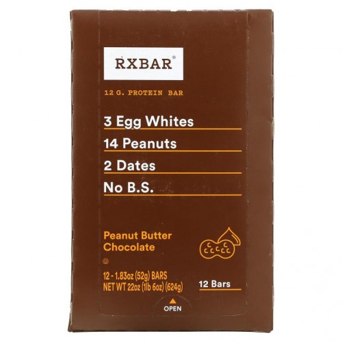 RXBAR, 프로틴바, 피넛 버터 초콜릿, 바 12개입, 개당 52g(1.83oz)