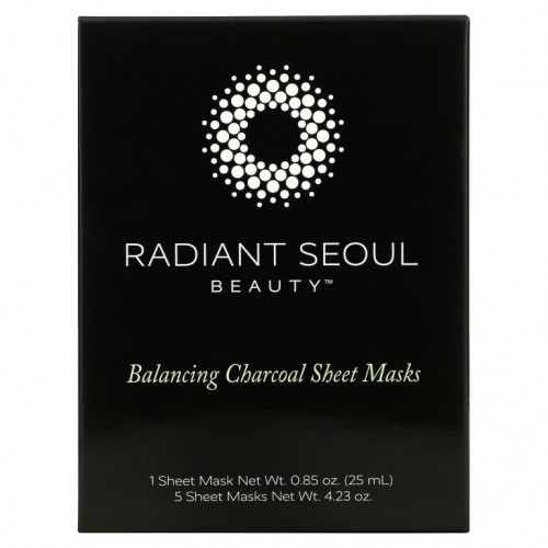 Radiant Seoul, 밸런싱 숯 뷰티 시트 마스크, 시트 마스크 5장, 각 25ml(0.85oz)