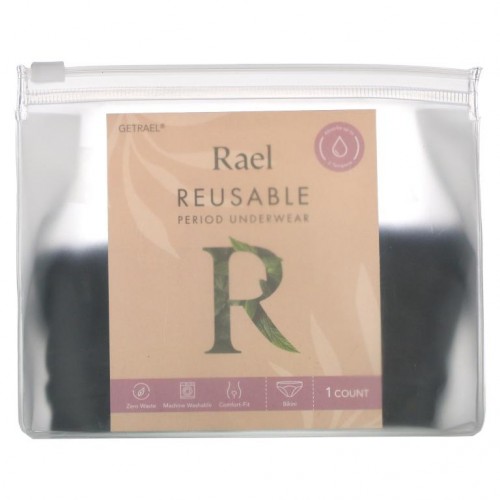Rael, Reusable Period Underwear, Bikini, Large, Black, 1 Count