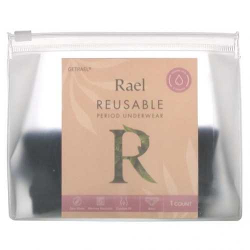 Rael, Reusable Period Underwear, Bikini, Medium, Black, 1 Count