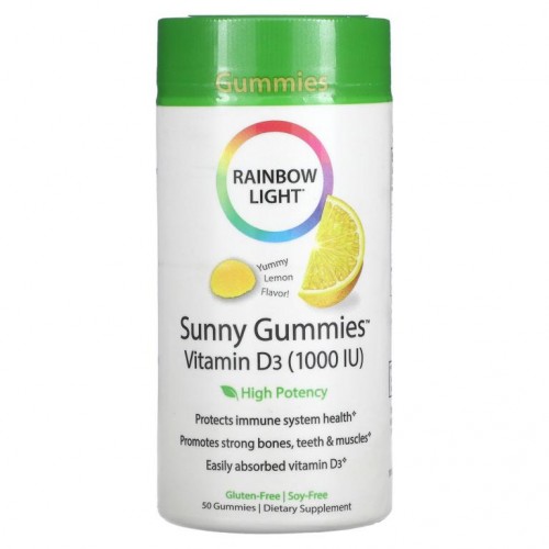 Rainbow Light, Sunny Gummies, 비타민D3 , 레몬향, 1,000IU, 구미젤리 50개