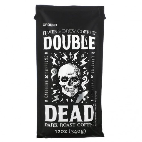 Raven's Brew Coffee, Double Dead, Dark Roast Coffee, Ground, 12 oz (340 g)