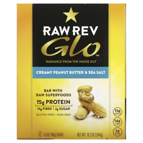 Raw Rev, Glo, 크리미한 땅콩버터 & 바다 소금, 12 개, 각 1.6 oz (46 g)
