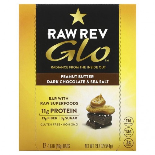 Raw Rev, Glo, 피넛 버터 다크 초콜릿 & 천일염 12 개입, 각 1.6 oz (46 g)