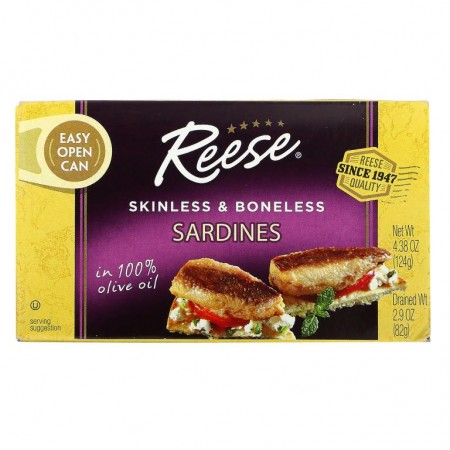 Reese, 정어리, 껍질 및 뼈 제거, 100% 올리브오일, 124g(4.38oz)