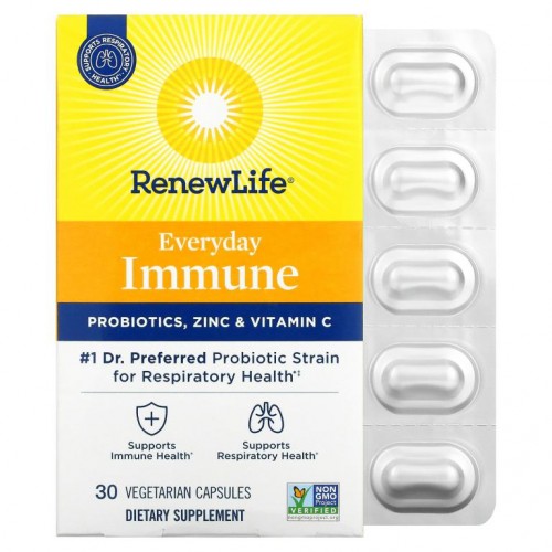 Renew Life, 에브리데이 이뮨, 프로바이오틱, 아연 및 비타민C, 베지 캡슐 30정