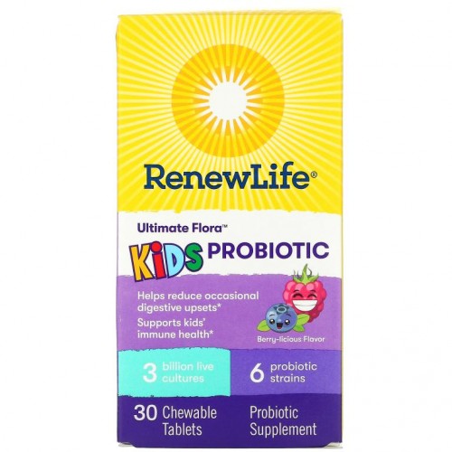 Renew Life, Ultimate Flora, 어린이용 프로바이오틱, 베리 맛, 30억 생배양균, 츄어블 30정