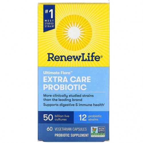 Renew Life, Ultimate Flora, 엑스트라 케어 프로바이오틱, 500억 생배양균, 베지 캡슐 60정