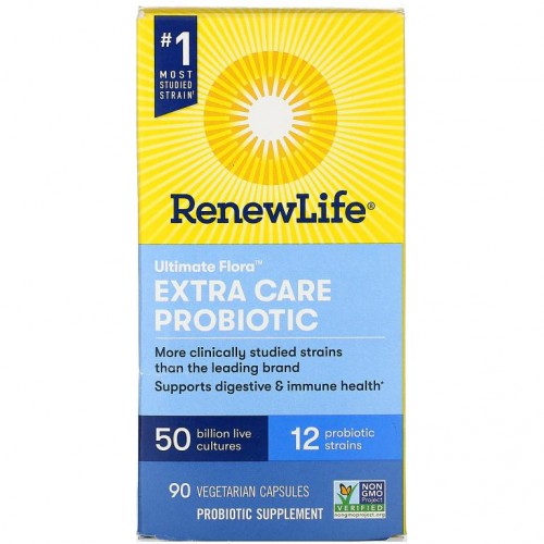 Renew Life, Ultimate Flora, 엑스트라 케어 프로바이오틱, 500억 생배양균, 베지 캡슐 90정