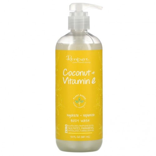 Renpure, Coconut + Vitamin E, Hydrate + Replenish Body Wash, 19 fl oz (561 ml)