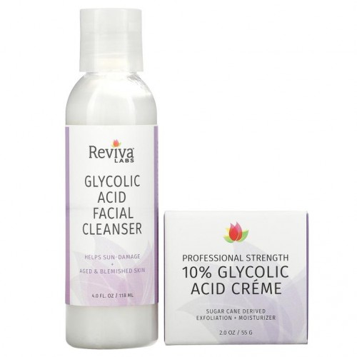 Reviva Labs, 글라이콜릭 듀오, 글리콜산 10% 크림 & 글리콜산 페이셜 클렌저, 2개 번들