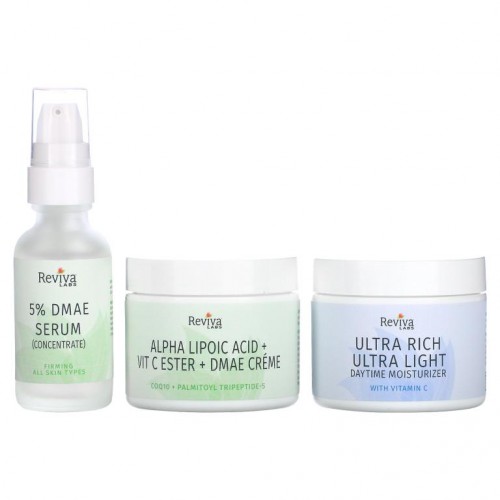 Reviva Labs, 활력을 제공하는 탄력 및 보습 번들, 3종 세트