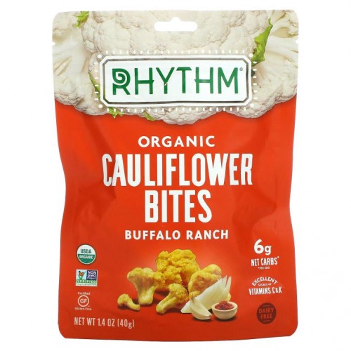 Rhythm Superfoods, 유기농 콜리플라워 바이츠, 버팔로 랜치, 40g(1.4oz)
