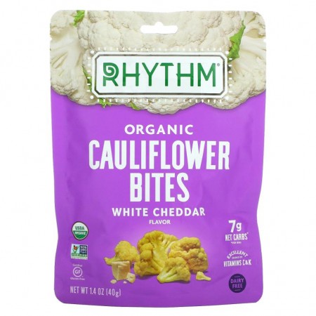 Rhythm Superfoods, 유기농 콜리플라워 바이츠, 화이트 체다, 40g(1.4oz)