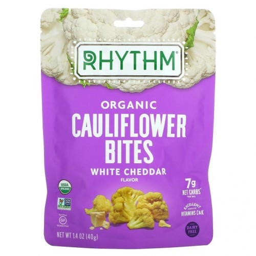 Rhythm Superfoods, 유기농 콜리플라워 바이츠, 화이트 체다, 40g(1.4oz)