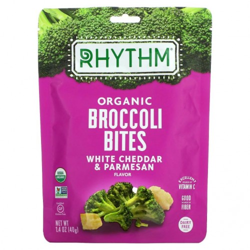 Rhythm Superfoods, 유기농 브로콜리 바이츠, 화이트 체다 & 파마산, 40g(1.4oz)
