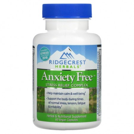 RidgeCrest Herbals, 불안 해소제, 스트레스 완화 복합제, 60 비건 캡