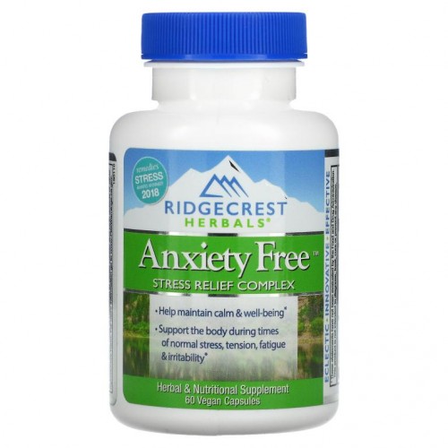 RidgeCrest Herbals, 불안 해소제, 스트레스 완화 복합제, 60 비건 캡