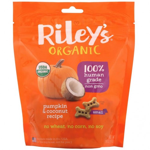 Riley’s Organics, 반려견 간식, 소형 뼈 모양, 호박 & 코코넛 레시피, 142g(5oz)