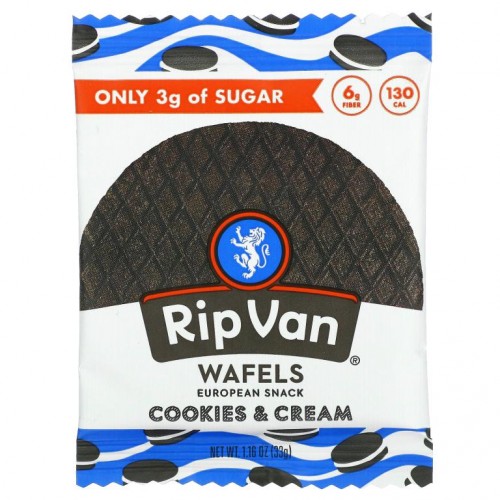 Rip Van Wafels, Wafels, 쿠키 앤 크림, 33g(1.16oz)