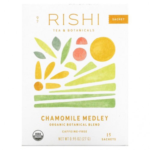 Rishi Tea, 유기농 허브 티, 캐모마일 메들리, 카페인 무함유, 티백 15개, 27g(0.95oz)