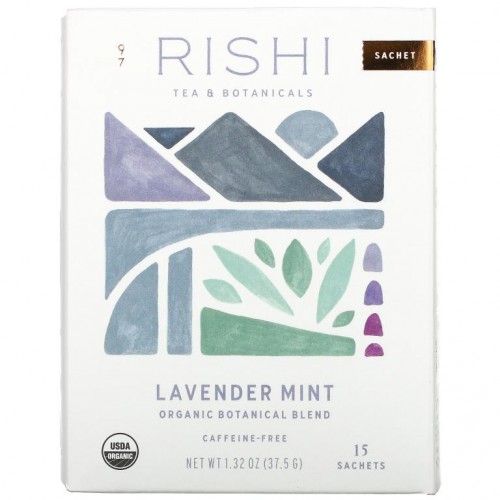 Rishi Tea, 유기농 식물 성분 블렌드, 라벤더 민트, 카페인 무함유, 티백 15개, 37.5g(1.32oz)