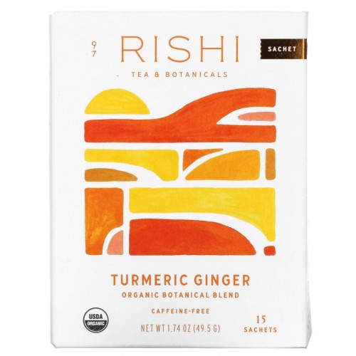 Rishi Tea, 유기농 식물성 혼합물, 강황 생강, 카페인 무함유, 15개입, 49.5g(1.74oz)