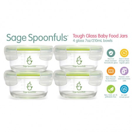 Sage Spoonfuls, Tough Glass Bowls, 4 Pack, 7 oz (210 ml) Each