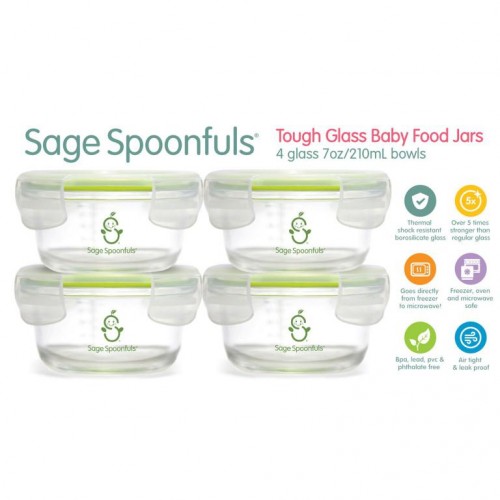 Sage Spoonfuls, Tough Glass Bowls, 4 Pack, 7 oz (210 ml) Each