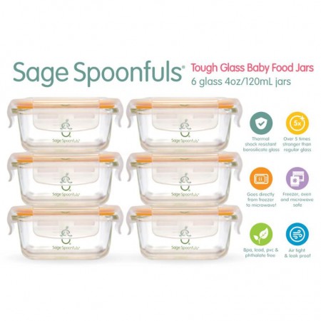Sage Spoonfuls, Tough Glass Tubs, 6 Pack, 4 oz (120 ml) Each