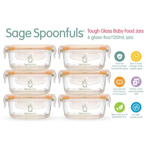 Sage Spoonfuls, Tough Glass Tubs, 6 Pack, 4 oz (120 ml) Each