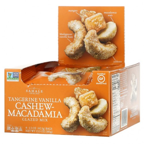 Sahale Snacks, 글레이즈드 믹스, 탠저린 바닐라 캐슈너트-마카다미아, 9팩, 각 42.5g(1.5oz)