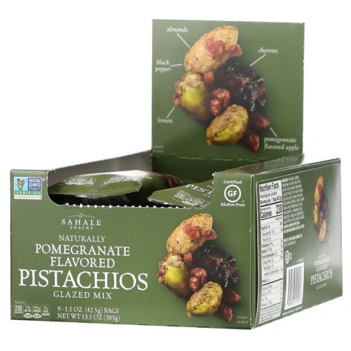 Sahale Snacks, 글레이즈드 믹스, 천연 석류맛 피스타치오, 9팩, 각 42.5g(1.5oz)