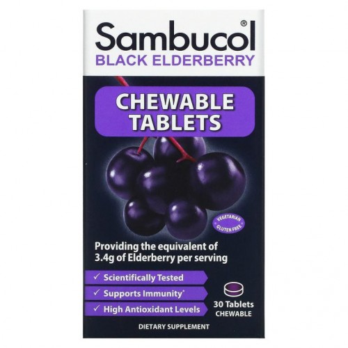 Sambucol, 블랙 엘더베리, 오리지널 포뮬러, 씹어 먹는 정제 30정