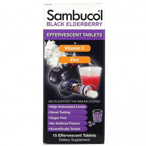 Sambucol, 블랙 엘더베리 + 비타민C 및 아연, 발포정 15정