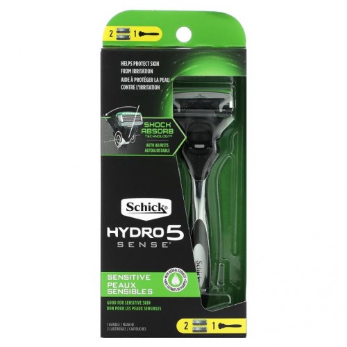 Schick, 하이드로 센스, 민감한 피부용, 면도기 1개, 카트리지 2개